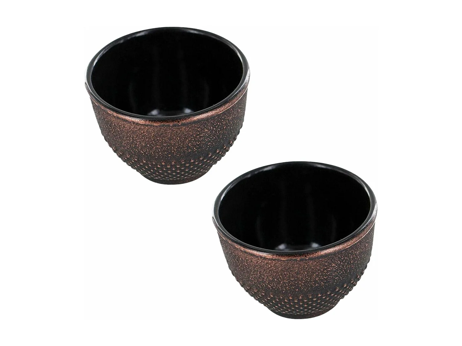2 zwarte en bronzen gietijzeren bekers - 0,15 L