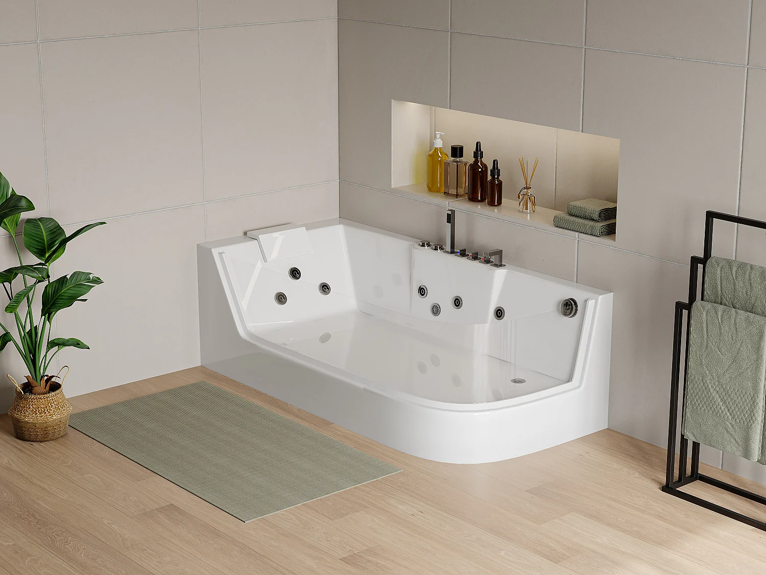 Massagebad met glazen wand ARIA - 1p - 263 l - linkse hoek- 170*80*57cm