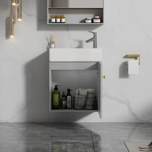 Badkamermeubel met enkele wastafel, onderkast met keramische wastafel – 46 x 26 x 56 cm – MDF-hout – Grijs Badkamermeubel met enkele wastafel, onderkast met keramische wastafel – 46 x 26 x 56 cm – MDF-hout – Grijs
