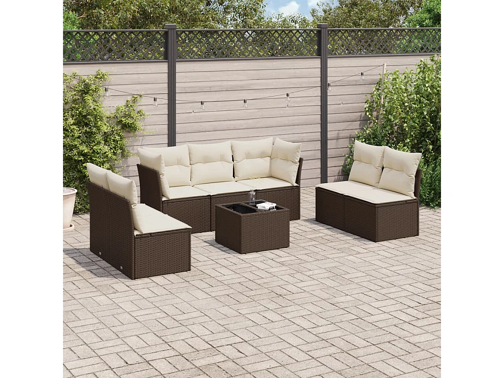 8-delige Loungeset met kussens poly rattan bruin