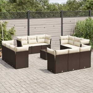 13-delige Loungeset met kussens poly rattan bruin 13-delige Loungeset met kussens poly rattan bruin