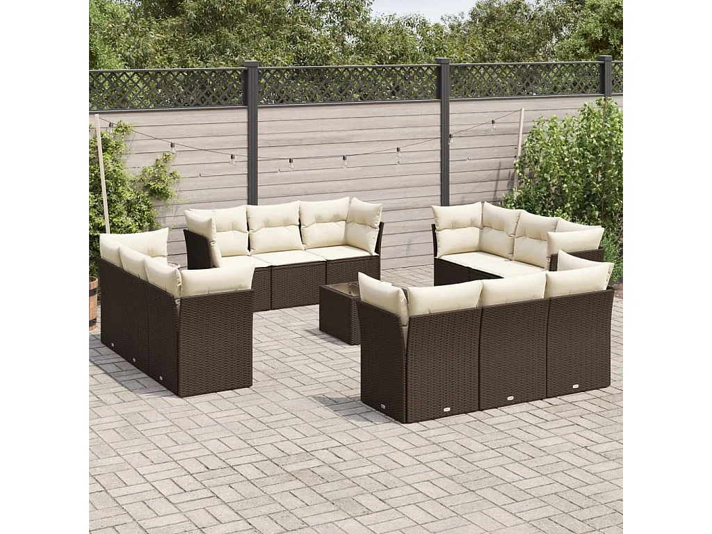 13-delige Loungeset met kussens poly rattan bruin