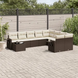 10-delige Loungeset met kussens poly rattan bruin 10-delige Loungeset met kussens poly rattan bruin