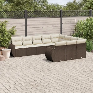 10-delige Loungeset met kussens poly rattan bruin 10-delige Loungeset met kussens poly rattan bruin