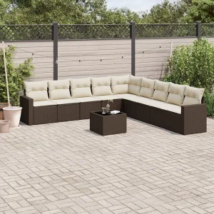 10-delige Loungeset met kussens poly rattan bruin 10-delige Loungeset met kussens poly rattan bruin