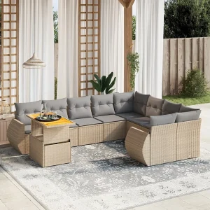 10-delige Loungeset met kussens poly rattan beige 10-delige Loungeset met kussens poly rattan beige