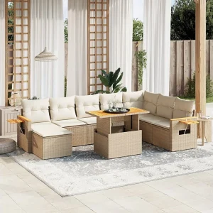 9-delige Loungeset met kussens poly rattan beige 9-delige Loungeset met kussens poly rattan beige