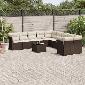11-delige Loungeset met kussens poly rattan bruin 11-delige Loungeset met kussens poly rattan bruin