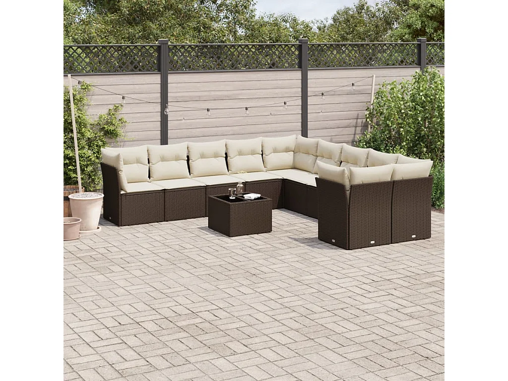 11-delige Loungeset met kussens poly rattan bruin