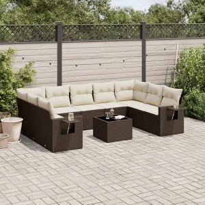 10-delige Loungeset met kussens poly rattan bruin 10-delige Loungeset met kussens poly rattan bruin
