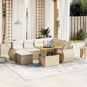 8-delige Loungeset met kussens poly rattan beige 8-delige Loungeset met kussens poly rattan beige