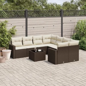 9-delige Loungeset met kussens poly rattan bruin 9-delige Loungeset met kussens poly rattan bruin