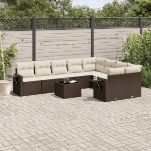 10-delige Loungeset met kussens poly rattan bruin 10-delige Loungeset met kussens poly rattan bruin