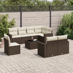 9-delige Loungeset met kussens poly rattan bruin 9-delige Loungeset met kussens poly rattan bruin