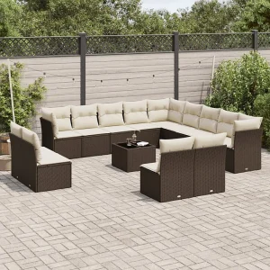 14-delige Loungeset met kussens poly rattan bruin 14-delige Loungeset met kussens poly rattan bruin