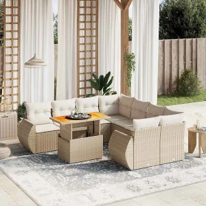 9-delige Loungeset met kussens poly rattan beige 9-delige Loungeset met kussens poly rattan beige