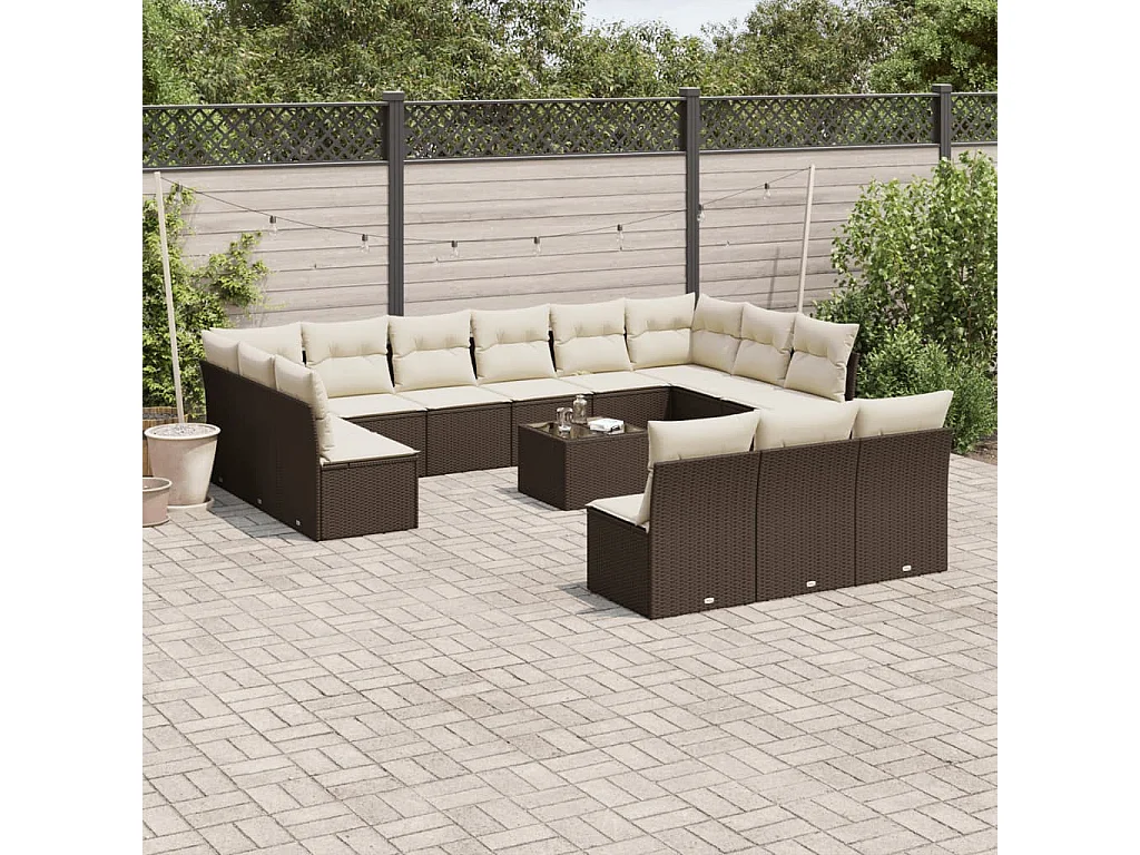14-delige Loungeset met kussens poly rattan bruin