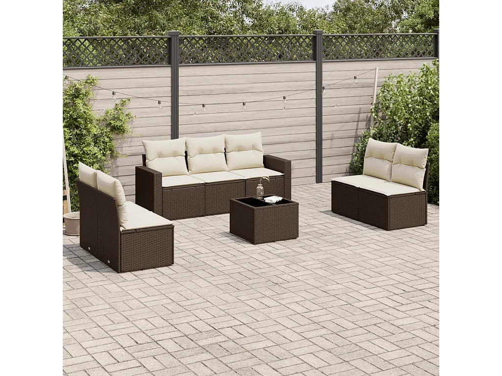 8-delige Loungeset met kussens poly rattan bruin
