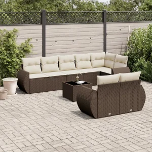 9-delige Loungeset met kussens poly rattan bruin 9-delige Loungeset met kussens poly rattan bruin