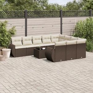 11-delige Loungeset met kussens poly rattan bruin 11-delige Loungeset met kussens poly rattan bruin