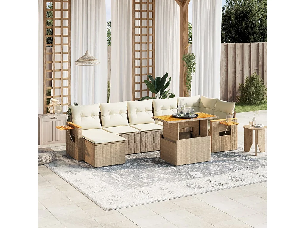 8-delige Loungeset met kussens poly rattan beige