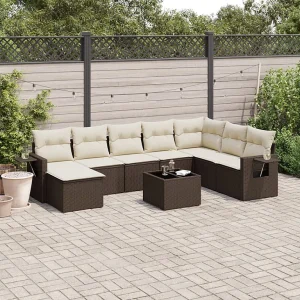 9-delige Loungeset met kussens poly rattan bruin 9-delige Loungeset met kussens poly rattan bruin