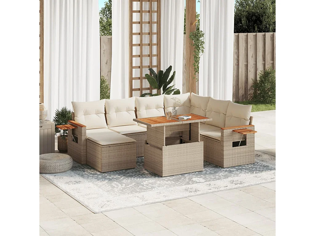 8-delige Loungeset met kussens poly rattan beige
