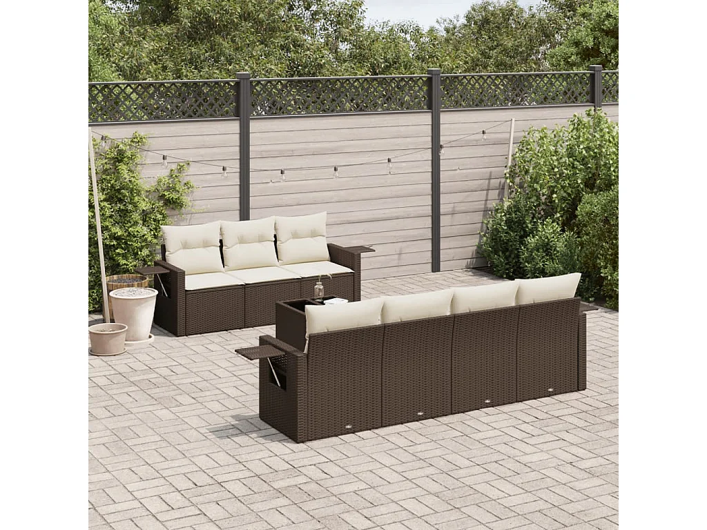8-delige Loungeset met kussens poly rattan bruin