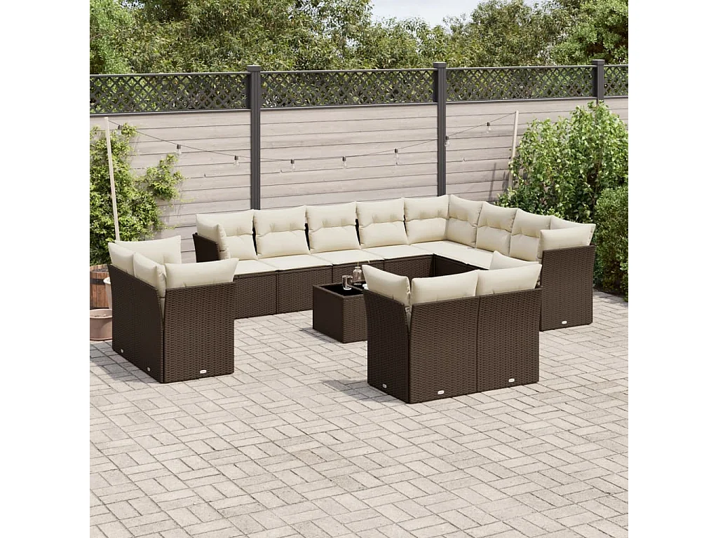 13-delige Loungeset met kussens poly rattan bruin