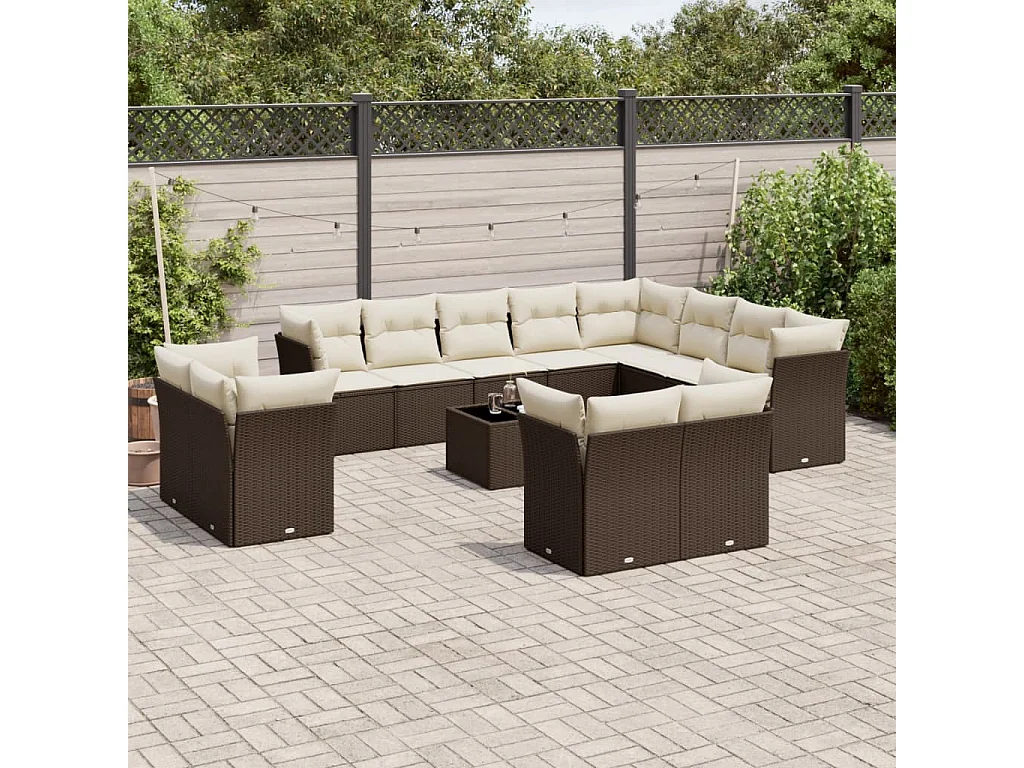 13-delige Loungeset met kussens poly rattan bruin