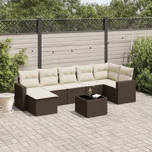 8-delige Loungeset met kussens poly rattan bruin 8-delige Loungeset met kussens poly rattan bruin