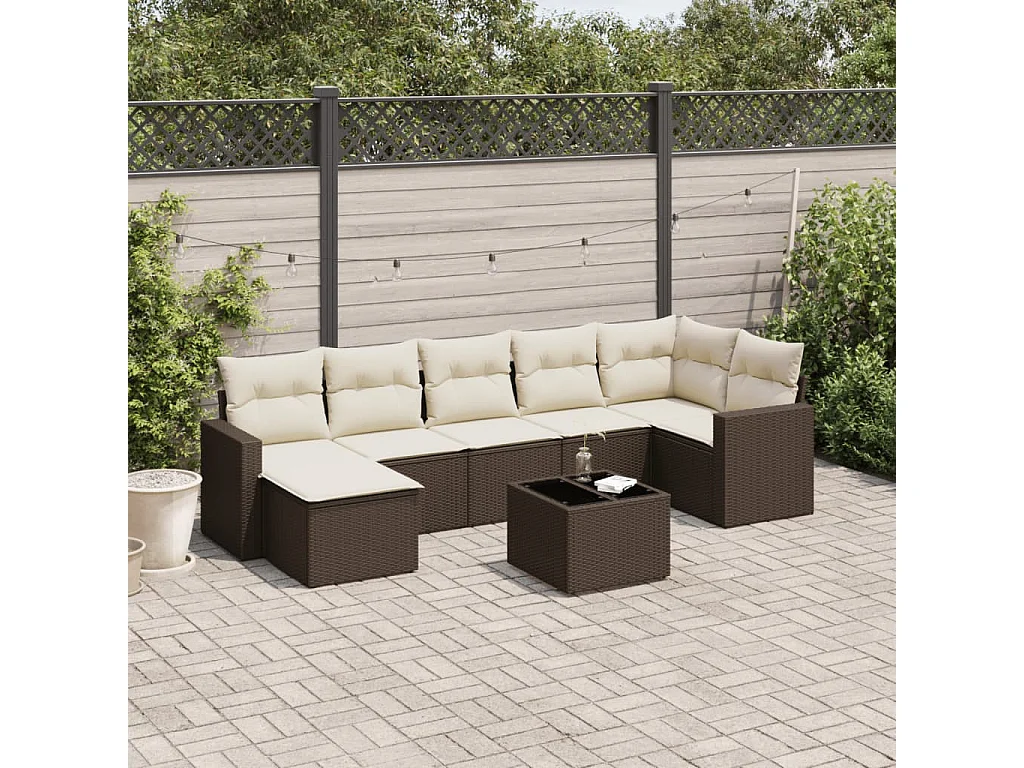 8-delige Loungeset met kussens poly rattan bruin