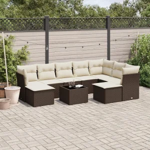 10-delige Loungeset met kussens poly rattan bruin 10-delige Loungeset met kussens poly rattan bruin