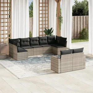 9-delige Loungeset met kussens poly rattan lichtgrijs 9-delige Loungeset met kussens poly rattan lichtgrijs