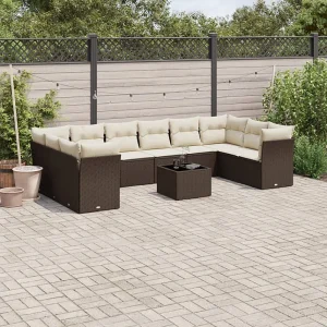 11-delige Loungeset met kussens poly rattan bruin 11-delige Loungeset met kussens poly rattan bruin