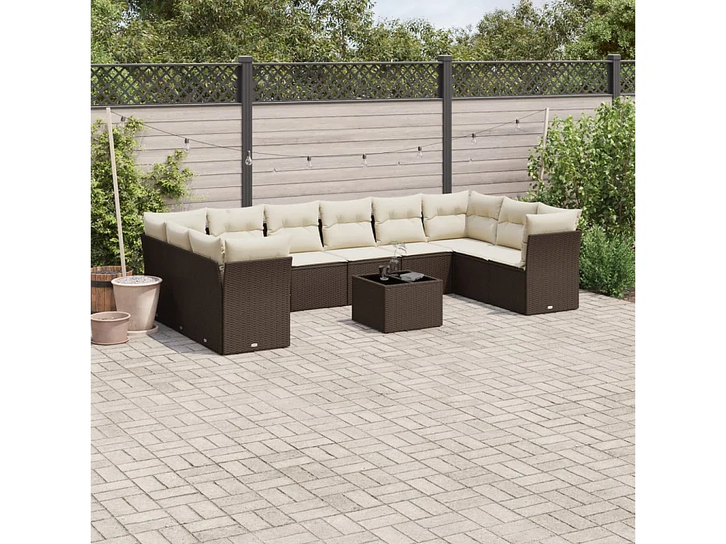 11-delige Loungeset met kussens poly rattan bruin