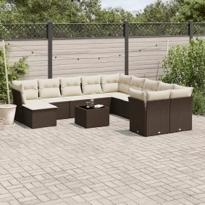 12-delige Loungeset met kussens poly rattan bruin 12-delige Loungeset met kussens poly rattan bruin