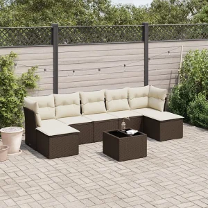 8-delige Loungeset met kussens poly rattan bruin 8-delige Loungeset met kussens poly rattan bruin