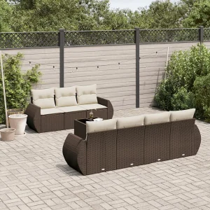 8-delige Loungeset met kussens poly rattan bruin 8-delige Loungeset met kussens poly rattan bruin