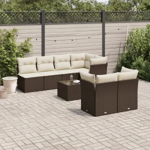 8-delige Loungeset met kussens poly rattan bruin 8-delige Loungeset met kussens poly rattan bruin