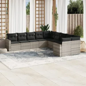 10-delige Loungeset met kussens poly rattan lichtgrijs 10-delige Loungeset met kussens poly rattan lichtgrijs