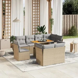 9-delige Loungeset met kussens poly rattan beige 9-delige Loungeset met kussens poly rattan beige