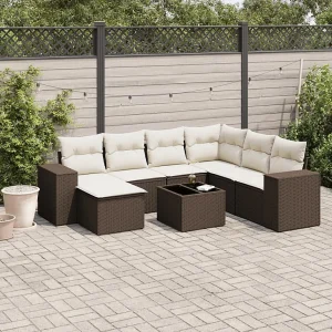 8-delige Loungeset met kussens poly rattan bruin 8-delige Loungeset met kussens poly rattan bruin