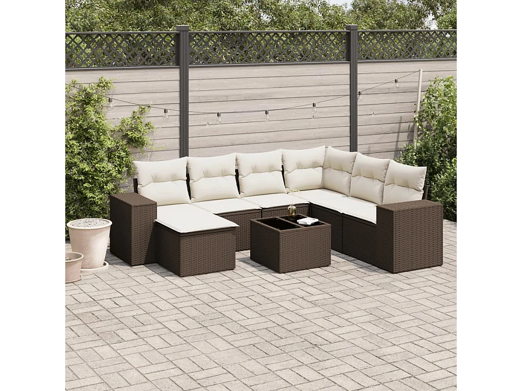 8-delige Loungeset met kussens poly rattan bruin