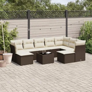 10-delige Loungeset met kussens poly rattan bruin 10-delige Loungeset met kussens poly rattan bruin