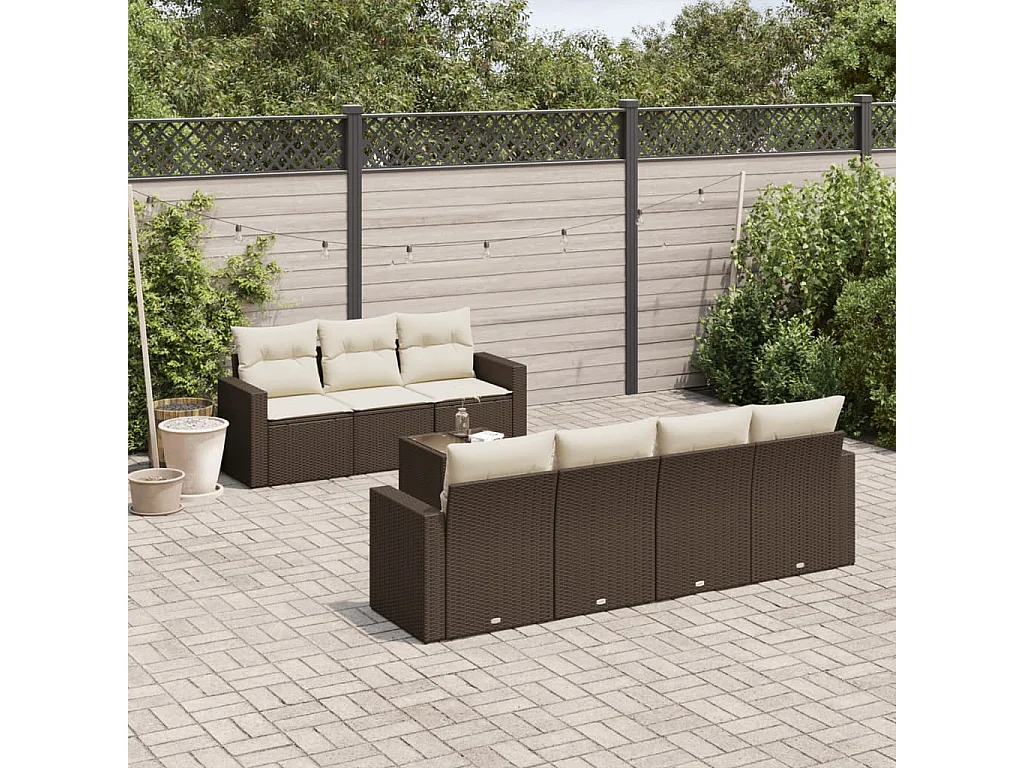 8-delige Loungeset met kussens poly rattan bruin