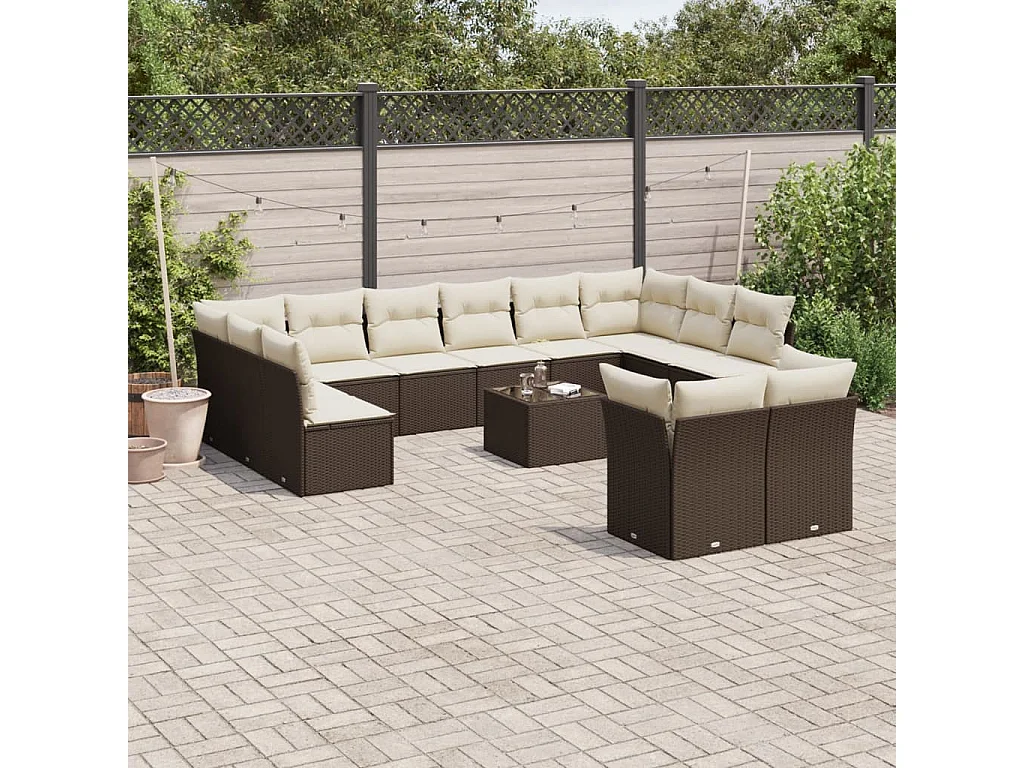 13-delige Loungeset met kussens poly rattan bruin