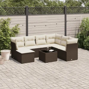 8-delige Loungeset met kussens poly rattan bruin 8-delige Loungeset met kussens poly rattan bruin