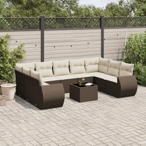 10-delige Loungeset met kussens poly rattan bruin 10-delige Loungeset met kussens poly rattan bruin