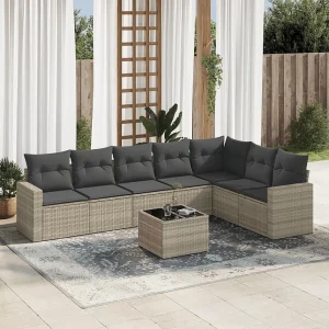8-delige Loungeset met kussens poly rattan lichtgrijs 8-delige Loungeset met kussens poly rattan lichtgrijs
